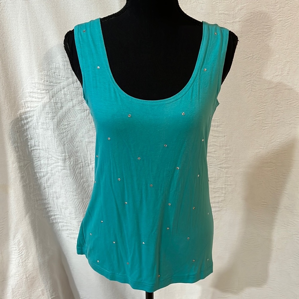 Mishca turquoise tank top with rhinestones, size medium,‎ NWT